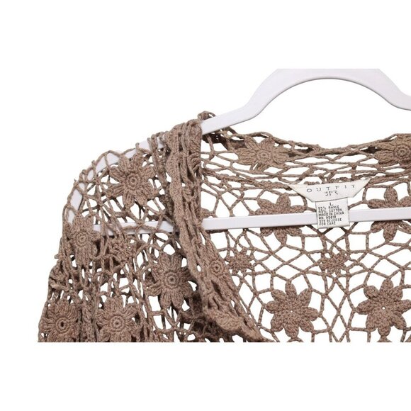 Vintage Open Knit Cardigan Large Ramie Cotton Crochet Floral Boho Cottagecore - Picture 5 of 12